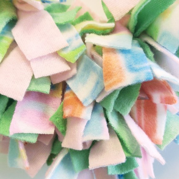 Hand Crafted Baby Girl Heart Shape Fleece Pink Green Multi Fabric Rag Wreath 16" - Picture 6 of 8